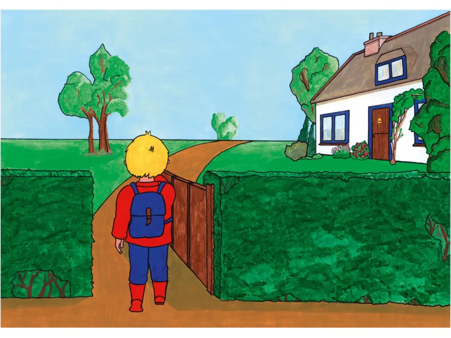 Tim zwaait bij het begin van zijn reis